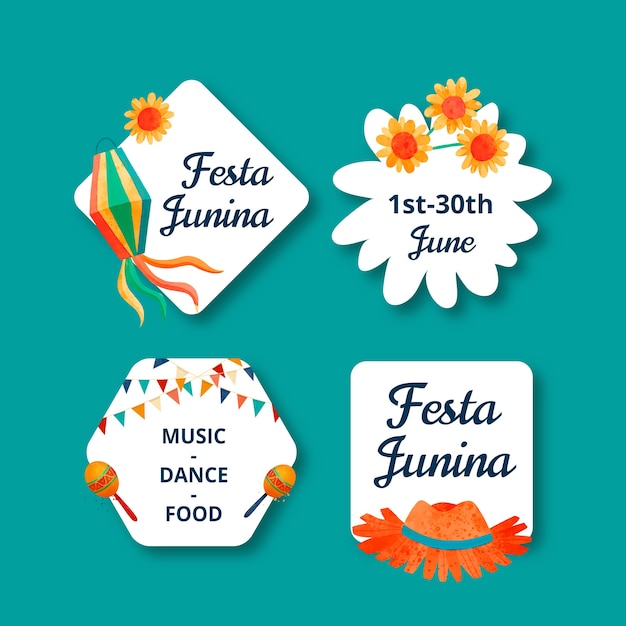 Conjunto de etiquetas para festa junina em aquarela