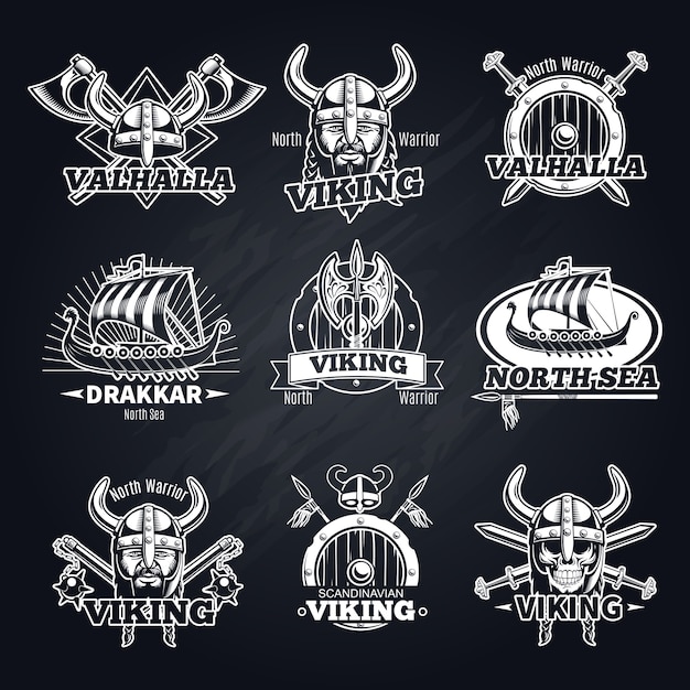 Vetor grátis conjunto de etiquetas vintage branco viking
