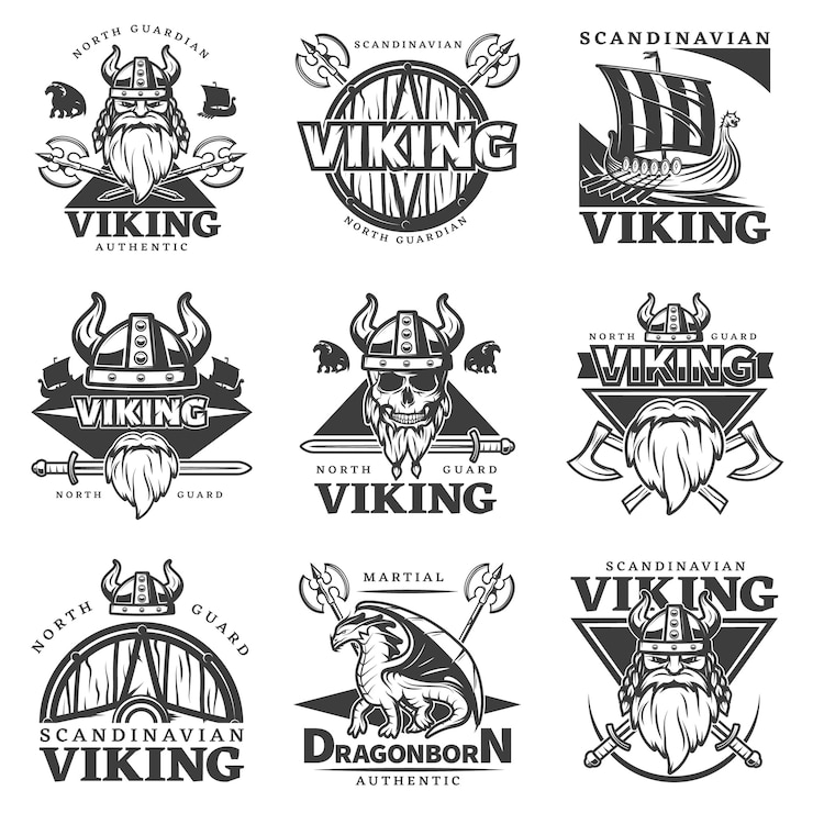 Vetor grátis conjunto de etiquetas vintage viking