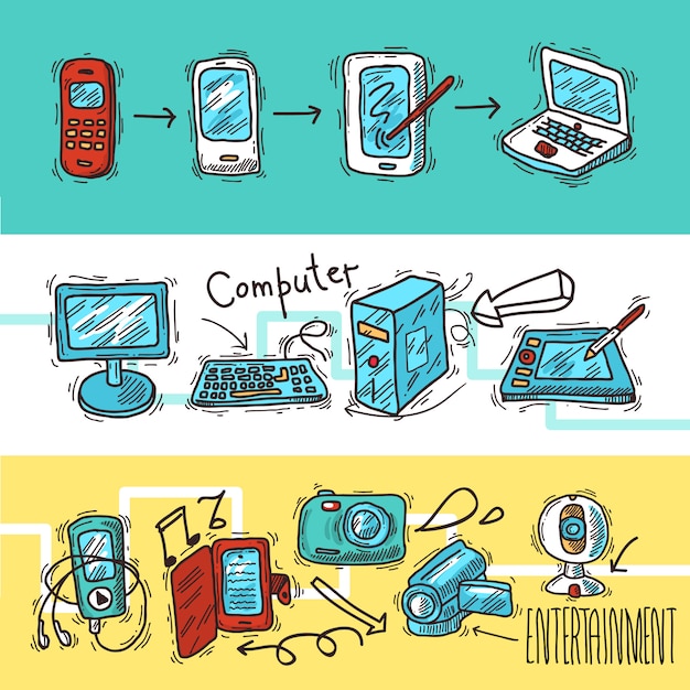 Vetor grátis conjunto de faixa de dispositivo digital