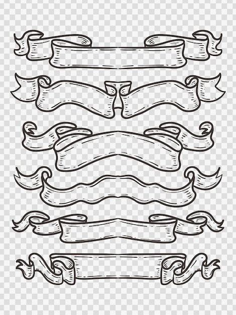 Vetor grátis conjunto de faixas antigas de fita vintage e desenho em estilo de gravura