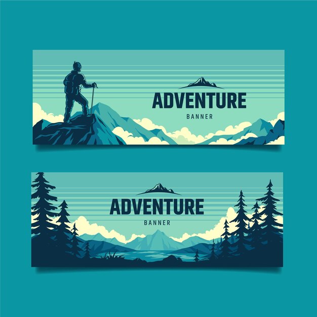 Conjunto de faixas horizontais de aventura desenhadas à mão