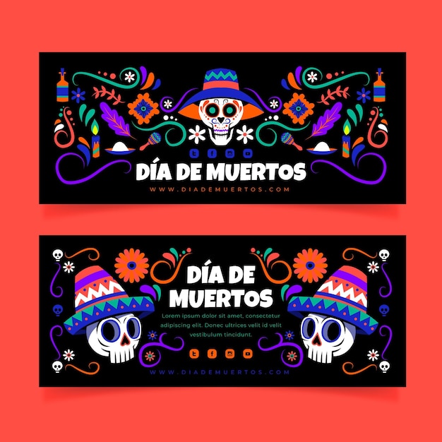 Conjunto de faixas horizontais de dia de muertos desenhadas à mão