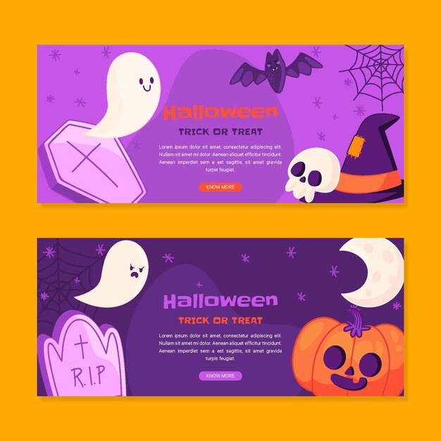 Conjunto de faixas horizontais de halloween desenhadas à mão
