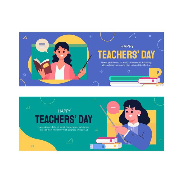 Conjunto de faixas horizontais planas para o dia dos professores