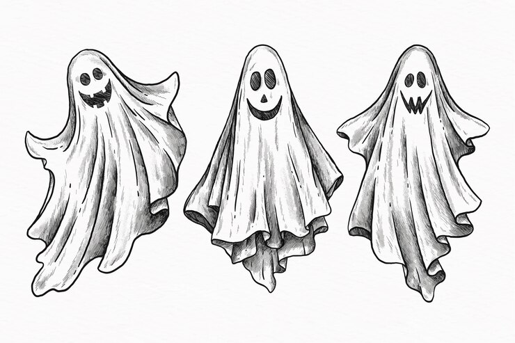 Vetor grátis conjunto de fantasma de halloween desenhado à mão