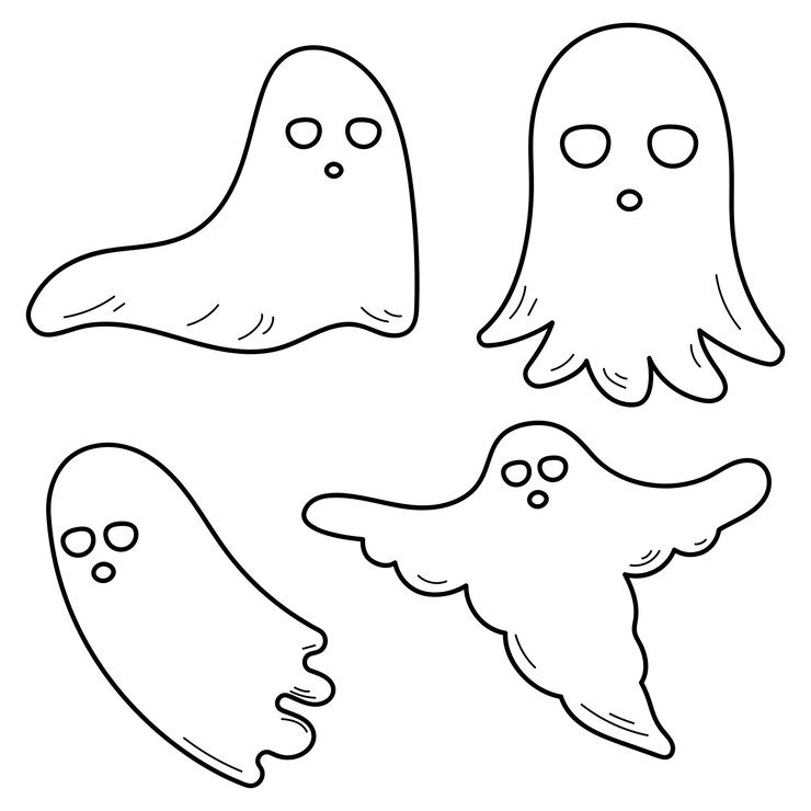 Vetor grátis conjunto de fantasmas simples de doodle