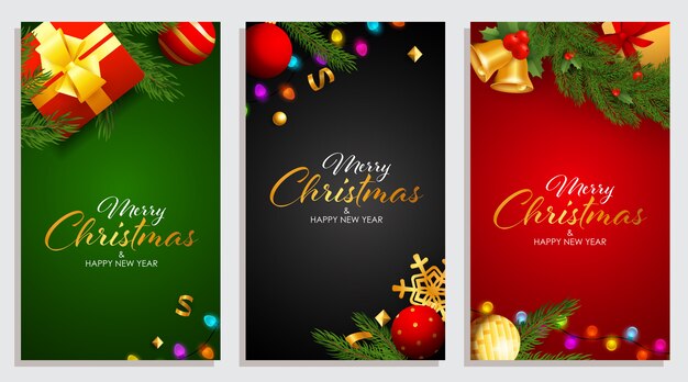 Conjunto de feliz Natal e feliz ano novo design com guirlanda