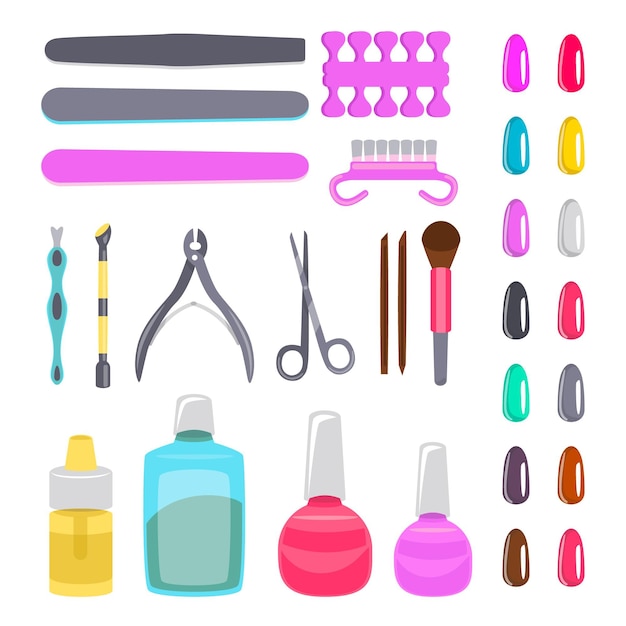 Vetor grátis conjunto de ferramentas de manicure