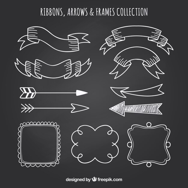 Conjunto de fitas, quadros e setas em estilo quadro-negro