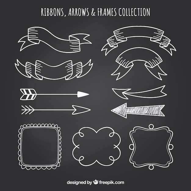 Conjunto de fitas, quadros e setas em estilo quadro-negro