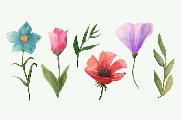 Conjunto de flores em aquarela de primavera