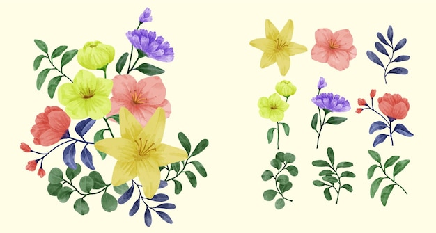 conjunto de flores em aquarela.