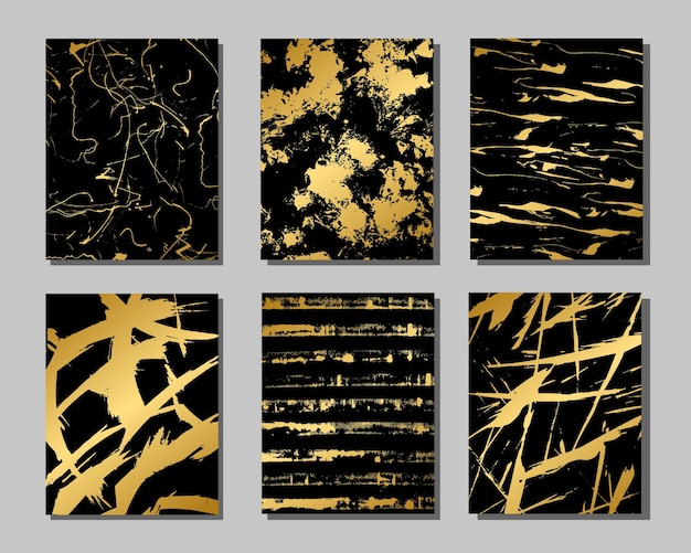 Conjunto de folhetos brancos e dourados. projeto abstrato moderno. padrão de tinta desenhada de mão. textura do pincel.