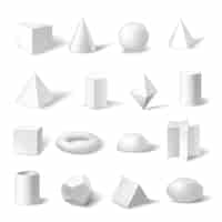 Vetor grátis conjunto de formas de figura geométrica 3d cubo quadrado cone pirâmide prisma cilindro hexágono estrela trapézio toro
