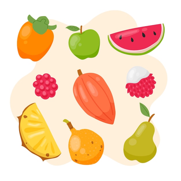 Vetor grátis conjunto de frutas de ilustração desenhada à mão