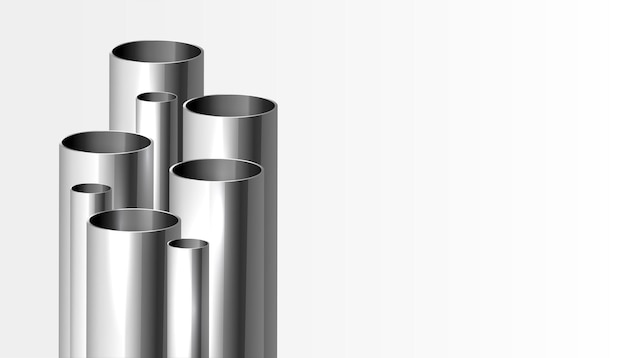 conjunto de fundo de tubos de aço cilíndricos realistas para construção ou encanamento