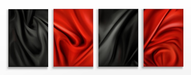 Conjunto de fundos de tecido dobrado de seda vermelha e preta