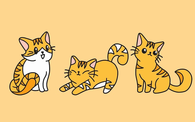 Conjunto de gatos fofos gato kitty desenho animado animal animal de estimação personagem feliz coleção de ilustração