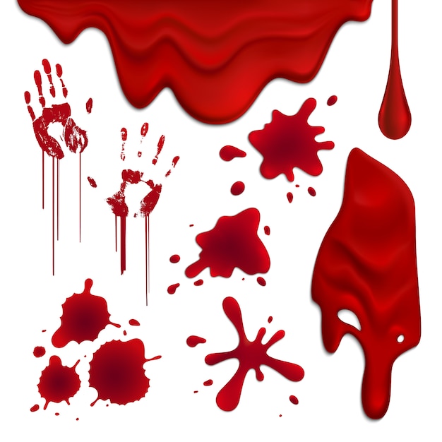 Conjunto de gotas e gotas de sangue realista