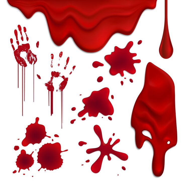 Vetor grátis conjunto de gotas e gotas de sangue realista