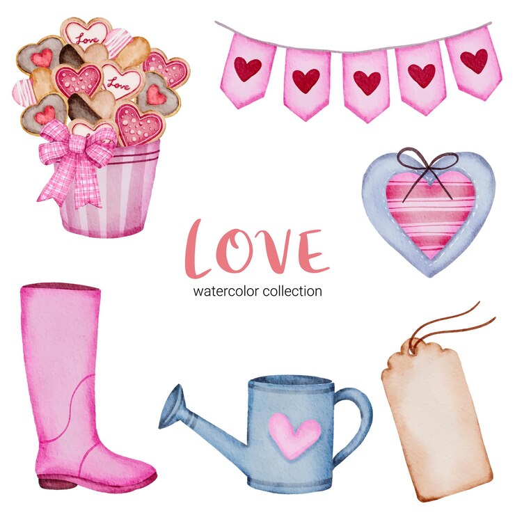 Vetor grátis conjunto de grandes corações vermelhos-rosa românticos de elemento de conceito dos namorados em aquarela grandes isolados para decoração, ilustração.