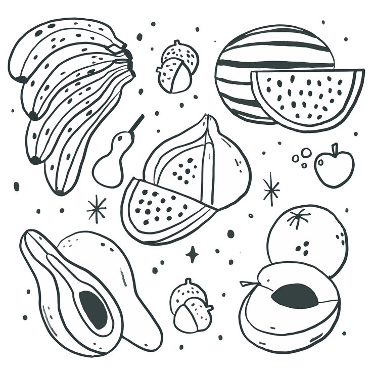 Vetor grátis conjunto de gravura de frutas desenhadas à mão