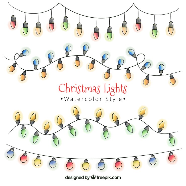 Vetor grátis conjunto de guirlandas de luz de natal de aquarela