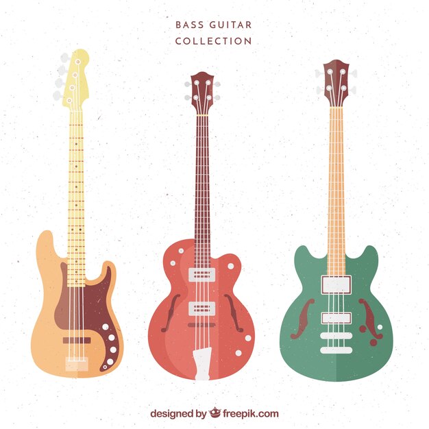 Conjunto de guitarras baixas em cores pastel