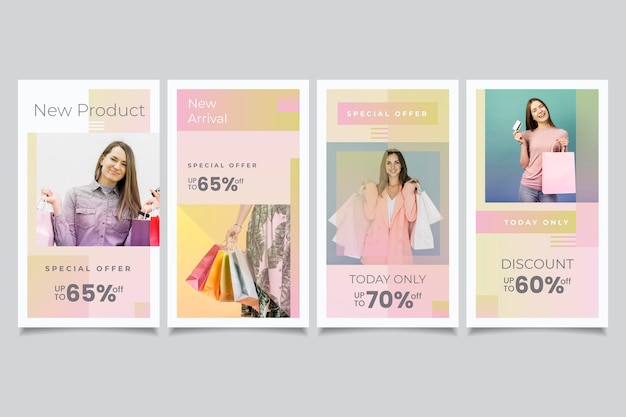 Conjunto de histórias de instagram de vendas gradiente