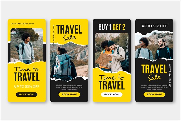 Conjunto de histórias de mídia social de vendas de viagens
