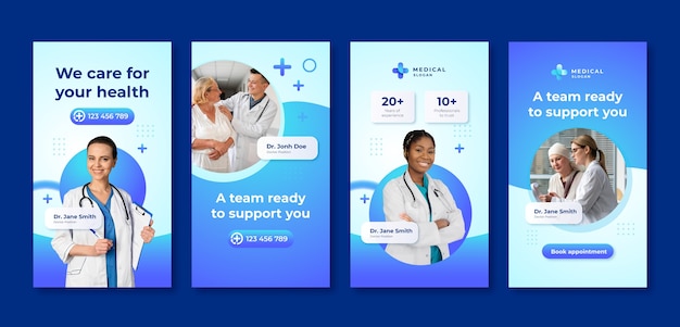 Conjunto de histórias do instagram do centro médico gradiente