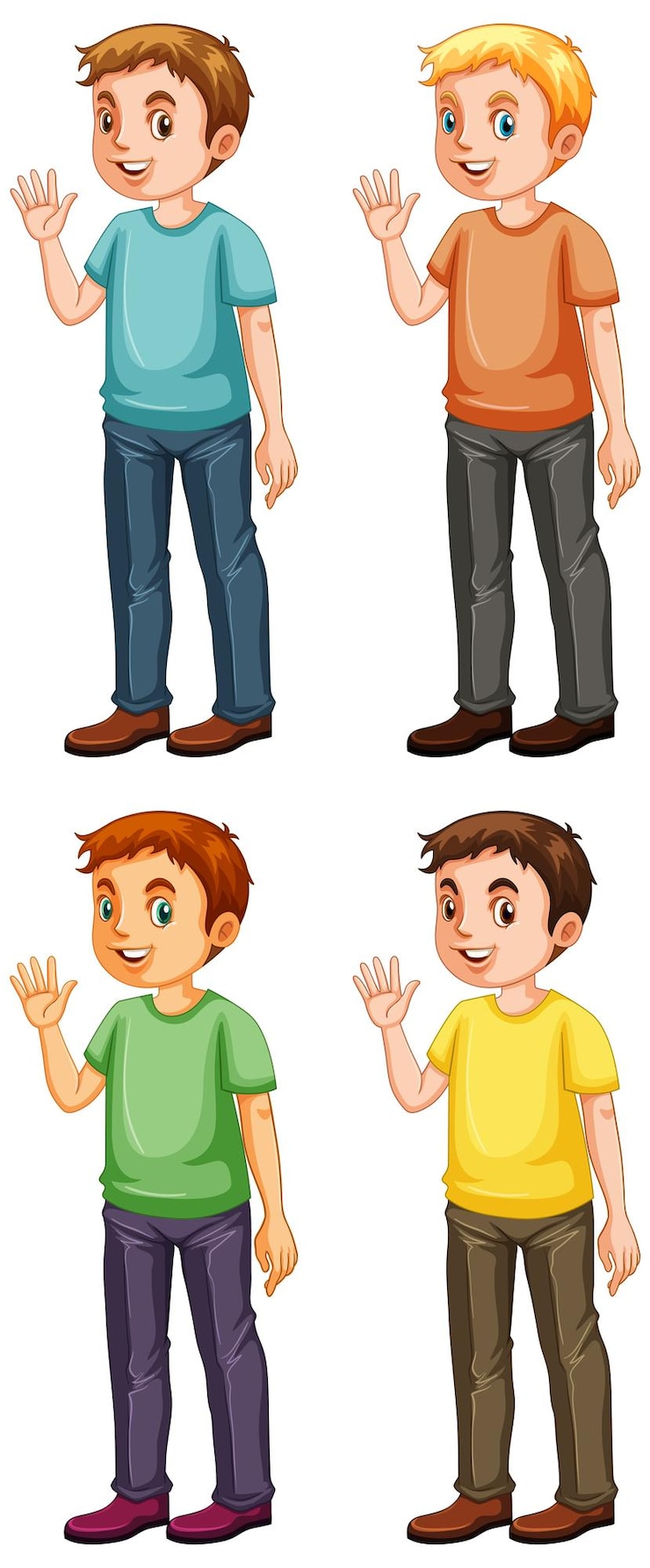 Vetor grátis conjunto de homens diferentes acenando com a mão