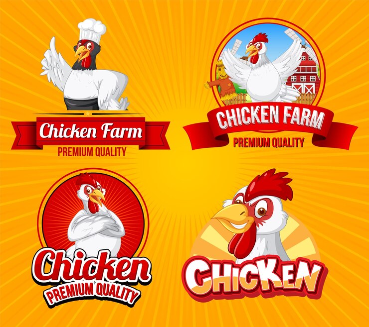 Vetor grátis conjunto de ícone de frango e logotipo