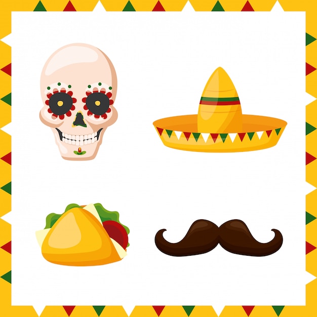 Vetor grátis conjunto de ícones da cultura do méxico, ilustração