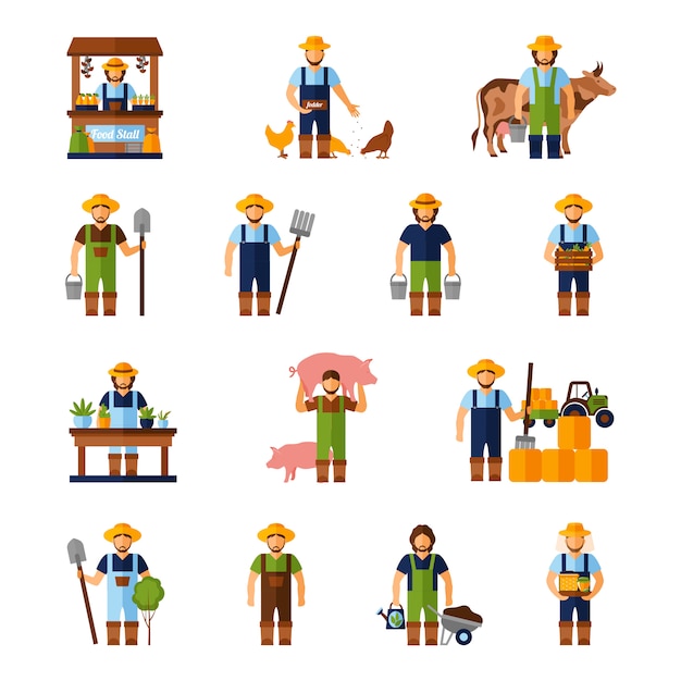 Vetor grátis conjunto de ícones de agricultores