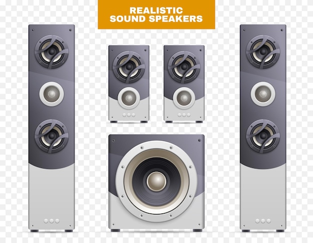 Vetor grátis conjunto de ícones de alto-falantes de som isolado isométrico conjunto de alto-falantes para sistema de home theater de som surround ilustração vetorial