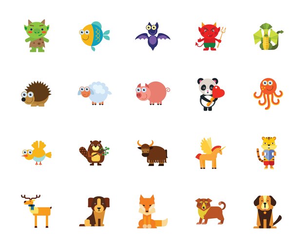 Conjunto de ícones de animais de desenho animado