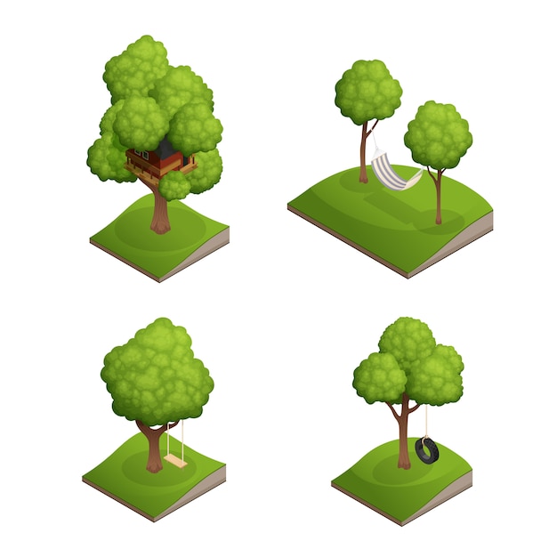 Vetor grátis conjunto de ícones de balanço de árvore