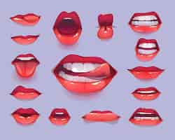 Vetor grátis conjunto de ícones de boca de mulher. lábios 