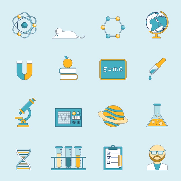 Vetor grátis conjunto de ícones de ciência e estudo