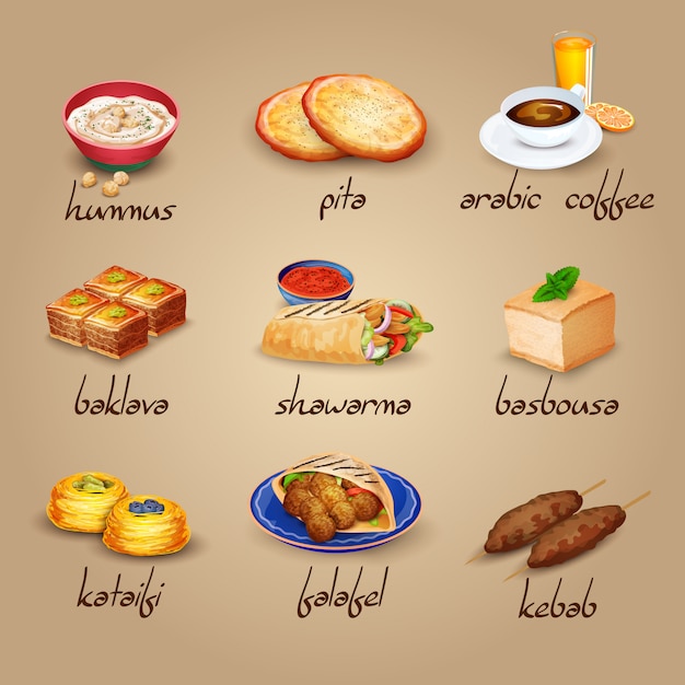 Conjunto de ícones de comida árabe