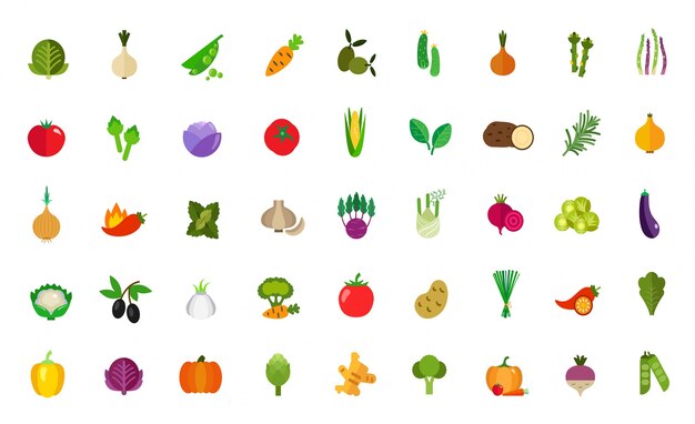 Conjunto de ícones de comida vegana