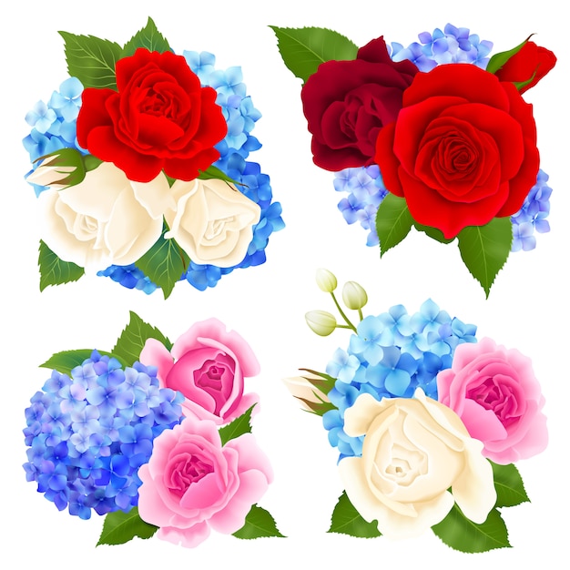 Conjunto de ícones de conceito de buquê de rosas