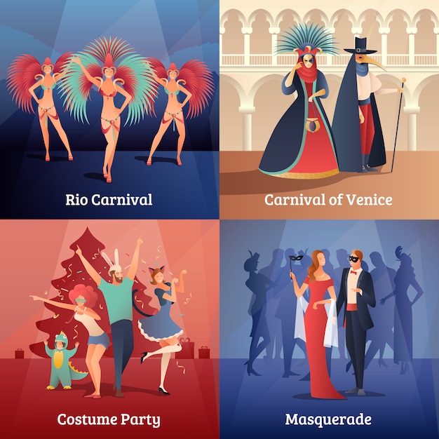 Vetor grátis conjunto de ícones de conceito de festa de carnaval
