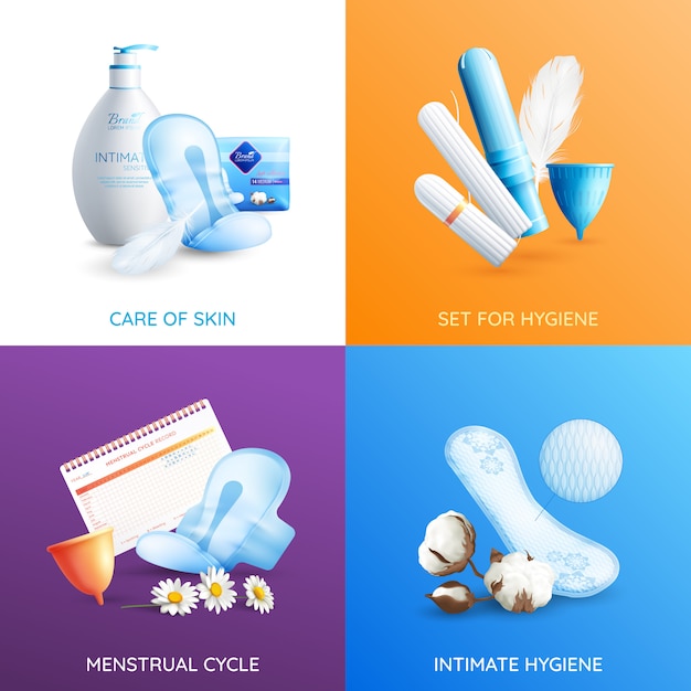 Vetor grátis conjunto de ícones de conceito de higiene feminina