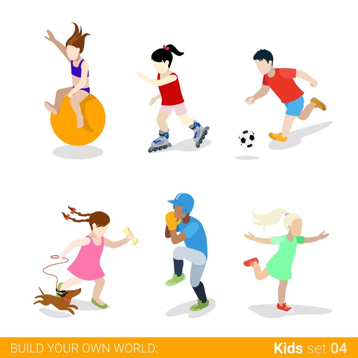 Vetor grátis conjunto de ícones de conceito de infográfico de web de crianças adolescentes esportes ativos.