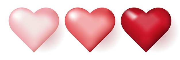 Conjunto de ícones de corações rosa 3d cartão de feliz dia dos namorados símbolo do elemento de design de banner de amor dos namorados