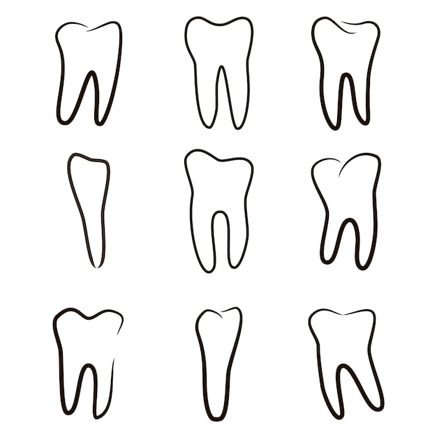 Vetor grátis conjunto de ícones de dentes humanos isolados em branco para clínica de medicina dentária vetor linear do logotipo do dentista