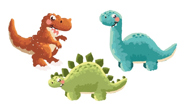 conjunto de ícones de dinossauros de desenho animado fofo